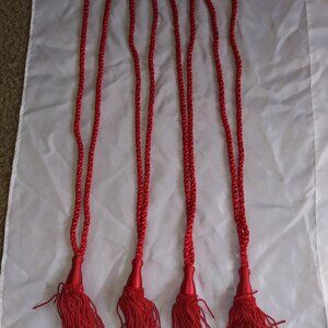 VTG Scarlet Red Braided Rope Tassel Curtain Drapery Tiebacks Lot of 4 29" Inches